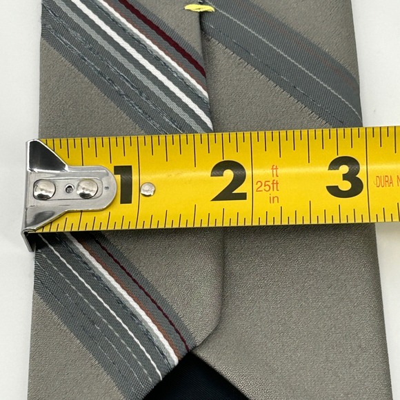 Oscar de la Renta Mens Grey Striped Polyester Necktie‎ - Picture 5 of 6